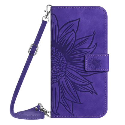 For Xiaomi 14 Pro Skin Feel Sun Flower Embossed Flip Leather Phone Case with Lanyard(Dark Purple) - 14 Pro Cases by buy2fix | Online Shopping UK | buy2fix