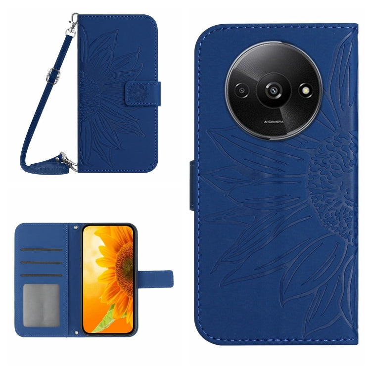 For Xiaomi Redmi A3 Skin Feel Sun Flower Embossed Flip Leather Phone Case with Lanyard(Dark Blue) - Xiaomi Cases by buy2fix | Online Shopping UK | buy2fix