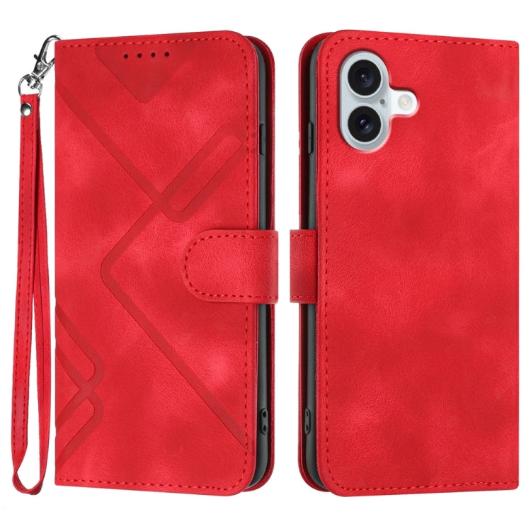 For iPhone 16 Plus Line Pattern Skin Feel Leather Phone Case(Red) - iPhone 16 Plus Cases by buy2fix | Online Shopping UK | buy2fix