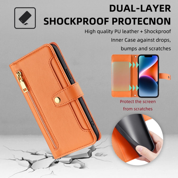 For Samsung Galaxy S24+ 5G Sheep Texture Cross-body Zipper Wallet Leather Phone Case(Orange) - Galaxy S24+ 5G Cases by buy2fix | Online Shopping UK | buy2fix