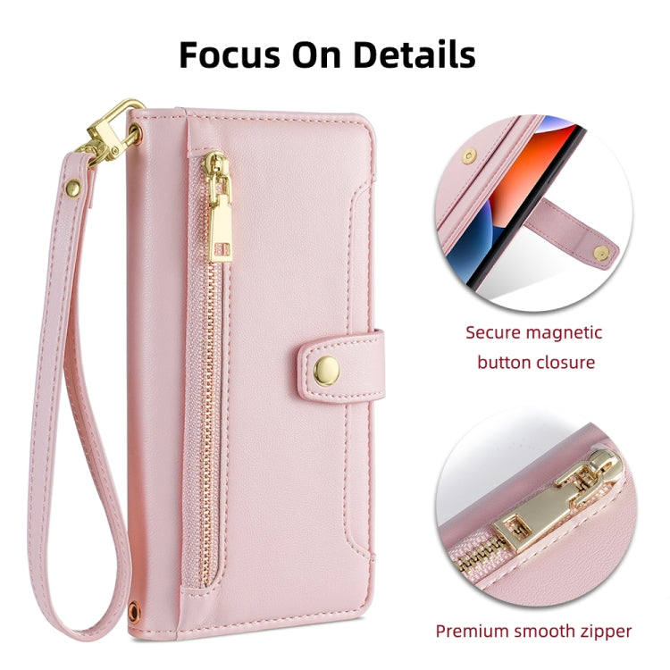 For Xiaomi 12 Pro Sheep Texture Cross-body Zipper Wallet Leather Phone Case(Pink) - Xiaomi Cases by buy2fix | Online Shopping UK | buy2fix