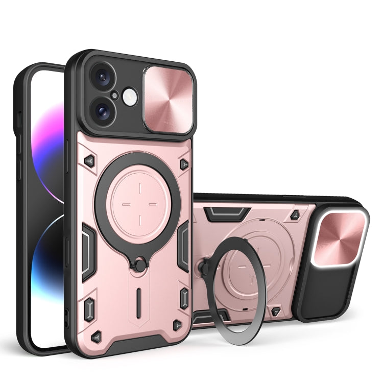 For iPhone 16 Plus CD Texture Sliding Camshield Magnetic Holder Phone Case(Pink) - iPhone 16 Plus Cases by buy2fix | Online Shopping UK | buy2fix