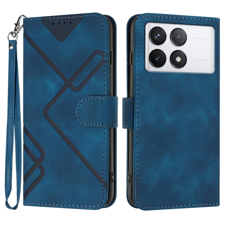 For Xiaomi Redmi K70 Line Pattern Skin Feel Leather Phone Case(Royal Blue) - K70 Cases by buy2fix | Online Shopping UK | buy2fix