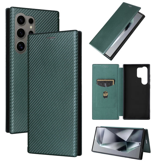 For Samsung Galaxy S24 Ultra 5G Carbon Fiber Texture Flip Leather Phone Case(Green) - Galaxy S24 Ultra 5G Cases by buy2fix | Online Shopping UK | buy2fix