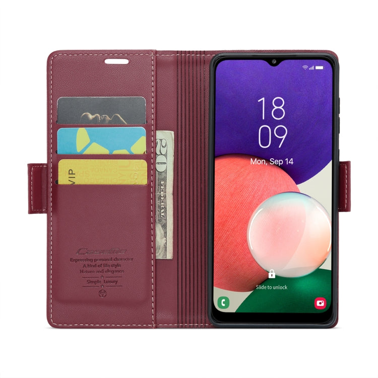 For Samsung Galaxy A22 5G CaseMe 023 Butterfly Buckle Litchi Texture RFID Anti-theft Leather Phone Case(Wine Red) - Galaxy Phone Cases by CaseMe | Online Shopping UK | buy2fix