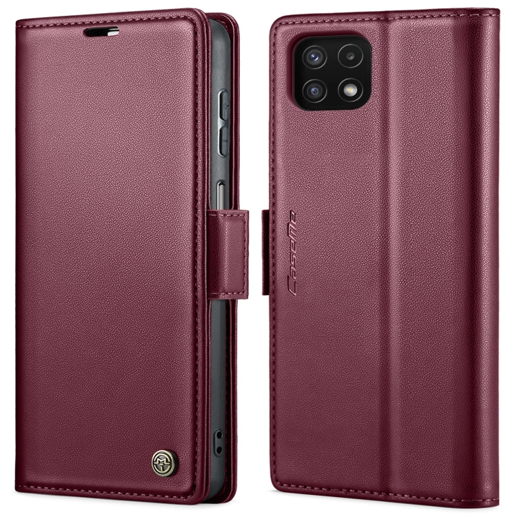 For Samsung Galaxy A22 5G CaseMe 023 Butterfly Buckle Litchi Texture RFID Anti-theft Leather Phone Case(Wine Red) - Galaxy Phone Cases by CaseMe | Online Shopping UK | buy2fix