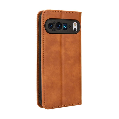 For Google Pixel 9 Magnetic Buckle Retro Texture Leather Phone Case(Brown) - Google Cases by buy2fix | Online Shopping UK | buy2fix