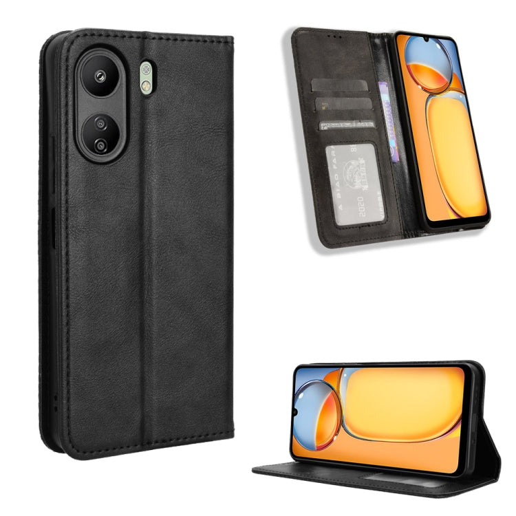 For Xiaomi Redmi 13C 4G / Poco C65 4G Magnetic Buckle Retro Texture Leather Phone Case(Black) - 13C Cases by buy2fix | Online Shopping UK | buy2fix