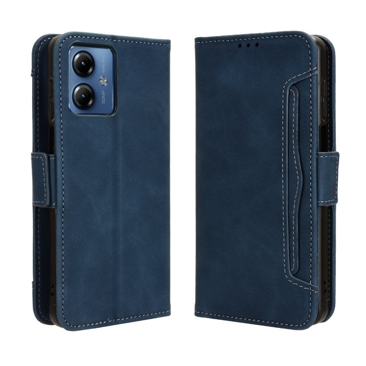 For Motorola Moto G14 4G Skin Feel Calf Texture Card Slots Leather Phone Case(Blue) - Motorola Cases by buy2fix | Online Shopping UK | buy2fix