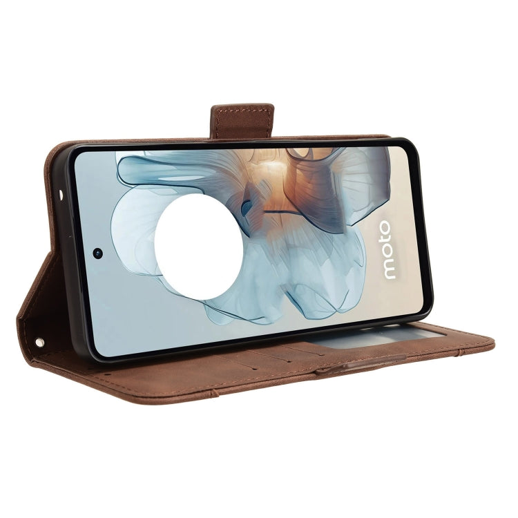 For Motorola Moto G34 5G Skin Feel Calf Texture Card Slots Leather Phone Case(Brown) - Motorola Cases by buy2fix | Online Shopping UK | buy2fix