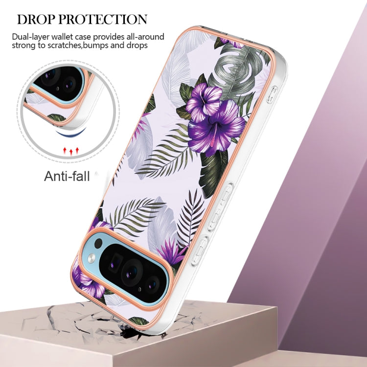 For Google Pixel 9 / 9 Pro Electroplating IMD TPU Phone Case(Purple Flower) - Google Cases by buy2fix | Online Shopping UK | buy2fix