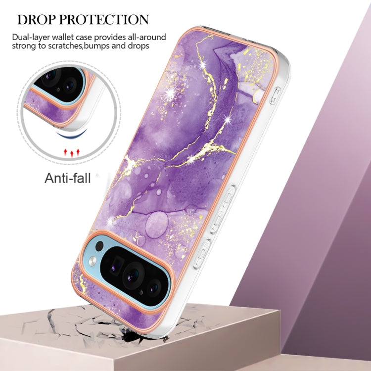 For Google Pixel 9 / 9 Pro Electroplating Marble Dual-side IMD Phone Case(Purple 002) - Google Cases by buy2fix | Online Shopping UK | buy2fix