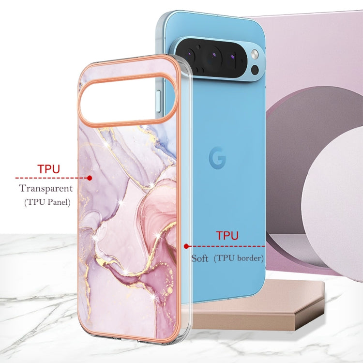 For Google Pixel 9 / 9 Pro Electroplating Marble Dual-side IMD Phone Case(Rose Gold 005) - Google Cases by buy2fix | Online Shopping UK | buy2fix