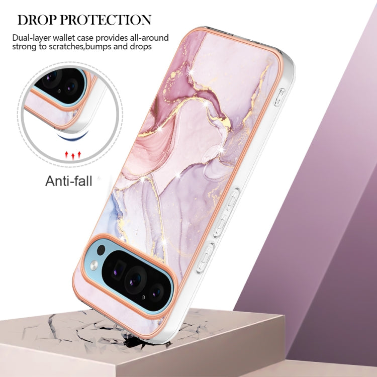 For Google Pixel 9 Pro XL Electroplating Marble Dual-side IMD Phone Case(Rose Gold 005) - Google Cases by buy2fix | Online Shopping UK | buy2fix