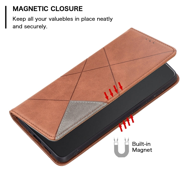 For Xiaomi Redmi Note 13 Pro+ 5G Rhombus Texture Magnetic Leather Phone Case(Brown) - Xiaomi Cases by buy2fix | Online Shopping UK | buy2fix