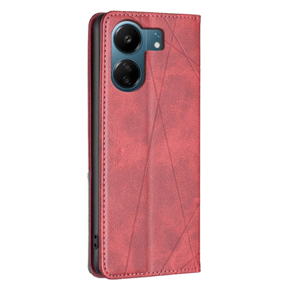 For Xiaomi Redmi 13C Rhombus Texture Magnetic Leather Phone Case(Red) - 13C Cases by buy2fix | Online Shopping UK | buy2fix