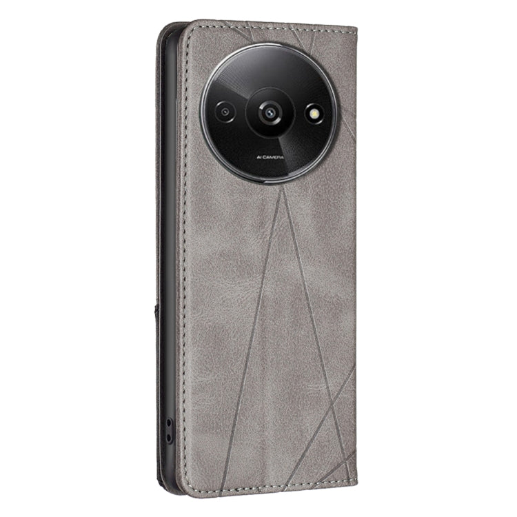 For Xiaomi Redmi A3 Rhombus Texture Magnetic Leather Phone Case(Grey) - Xiaomi Cases by buy2fix | Online Shopping UK | buy2fix