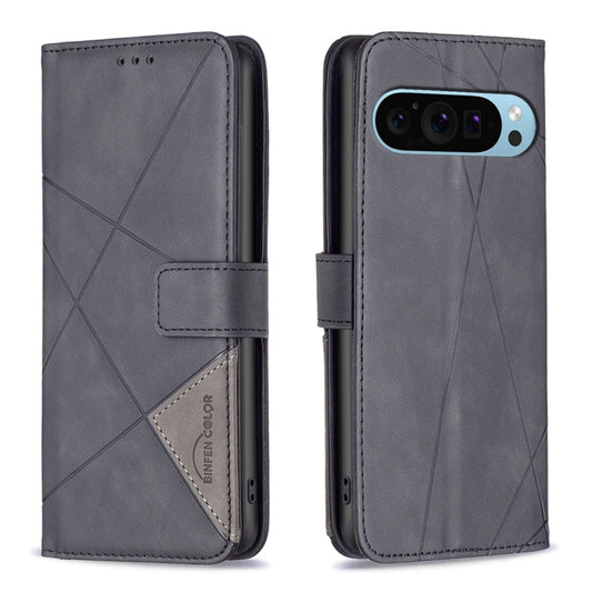 For Google Pixel 9 Magnetic Buckle Rhombus Texture Leather Phone Case(Black) - Google Cases by buy2fix | Online Shopping UK | buy2fix