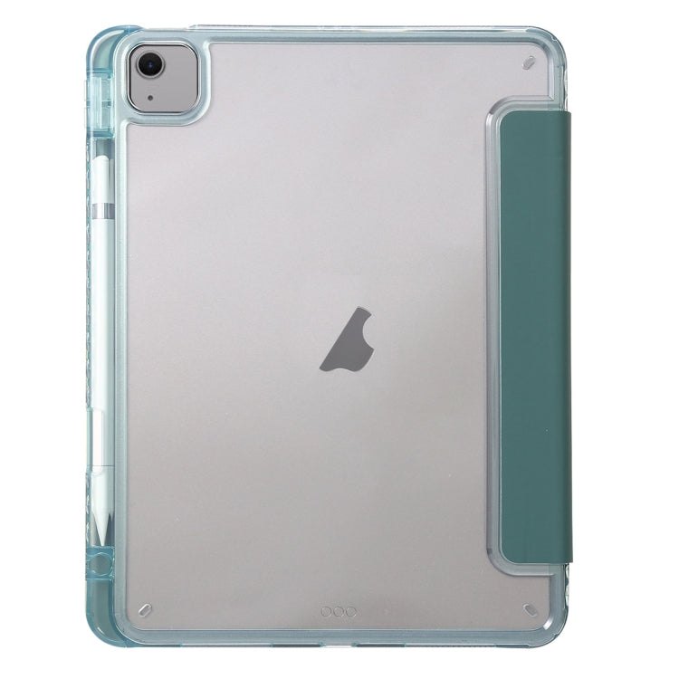 For iPad Air 11 2024 Clear Acrylic 3-Fold Leather Tablet Case(Dark Green) - iPad Air 11 2024 Cases by buy2fix | Online Shopping UK | buy2fix