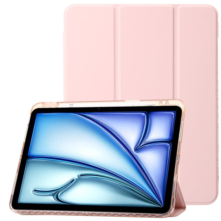 For iPad Pro 11 2024 Clear Acrylic 3-Fold Leather Tablet Case(Pink) - iPad Pro 11 2024 Cases by buy2fix | Online Shopping UK | buy2fix