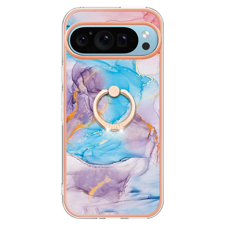 For Google Pixel 9 / 9 Pro Electroplating IMD TPU Phone Case with Ring(Blue Marble) - Google Cases by buy2fix | Online Shopping UK | buy2fix