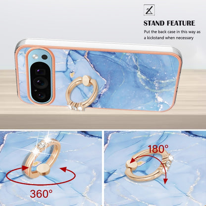 For Google Pixel 9 Pro XL Electroplating Marble Dual-side IMD Phone Case with Ring(Blue 018) - Google Cases by buy2fix | Online Shopping UK | buy2fix