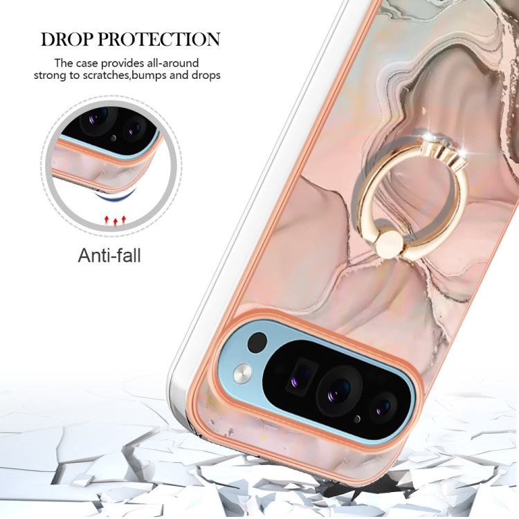 For Google Pixel 9 Pro XL Electroplating Marble Dual-side IMD Phone Case with Ring(Rose Gold 015) - Google Cases by buy2fix | Online Shopping UK | buy2fix