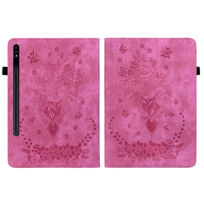 For Samsung Galaxy Tab S9 Butterfly Rose Embossed Leather Tablet Case(Rose Red) - Galaxy Tab S9 Cases by buy2fix | Online Shopping UK | buy2fix