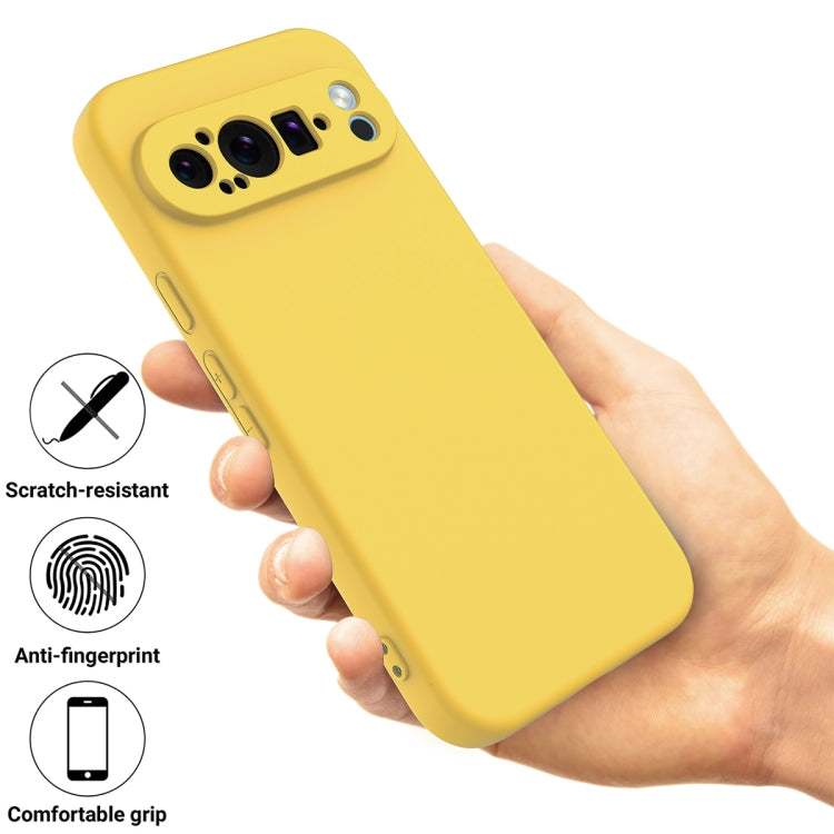 For Google Pixel 9 Pro Pure Color Liquid Silicone Shockproof Phone Case(Yellow) - Google Cases by buy2fix | Online Shopping UK | buy2fix