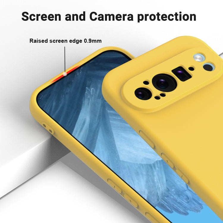 For Google Pixel 9 Pro Pure Color Liquid Silicone Shockproof Phone Case(Yellow) - Google Cases by buy2fix | Online Shopping UK | buy2fix