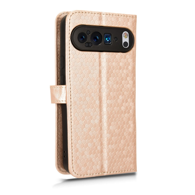 For Google Pixel 9 Pro Honeycomb Dot Texture Leather Phone Case(Gold) - Google Cases by buy2fix | Online Shopping UK | buy2fix