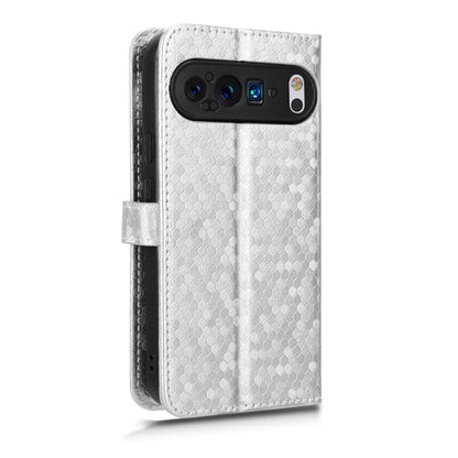 For Google Pixel 9 Pro Honeycomb Dot Texture Leather Phone Case(Silver) - Google Cases by buy2fix | Online Shopping UK | buy2fix