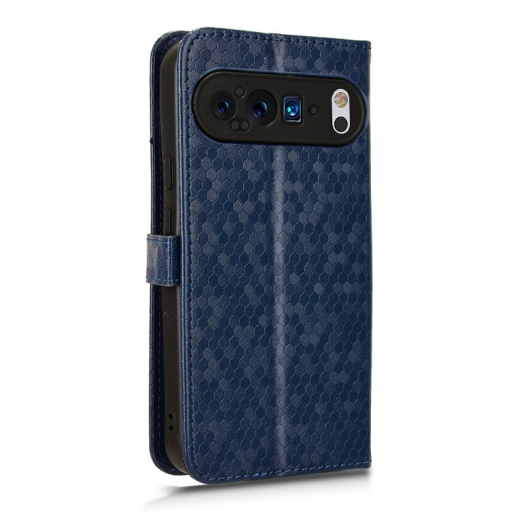 For Google Pixel 9 Pro XL Honeycomb Dot Texture Leather Phone Case(Blue) - Google Cases by buy2fix | Online Shopping UK | buy2fix