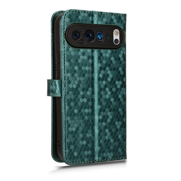 For Google Pixel 9 Pro XL Honeycomb Dot Texture Leather Phone Case(Green) - Google Cases by buy2fix | Online Shopping UK | buy2fix