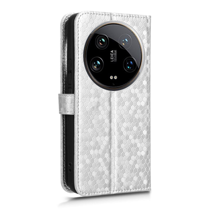 For Xiaomi 14 Ultra Honeycomb Dot Texture Leather Phone Case(Silver) - 14 Ultra Cases by buy2fix | Online Shopping UK | buy2fix