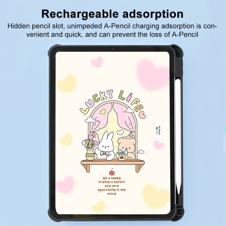 For iPad Air 11 2024 / iPad Pro 11 3-Fold 360 Rotation Painted Leather Smart Tablet Case(Bear Bunny) - iPad Pro 11 (2022/2021) Cases by buy2fix | Online Shopping UK | buy2fix