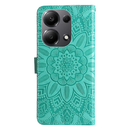 For Xiaomi Redmi Note13 Pro 4G Global/Poco M6 Pro 4G Embossed Sunflower Leather Phone Case(Green) - Note 13 Pro Cases by buy2fix | Online Shopping UK | buy2fix