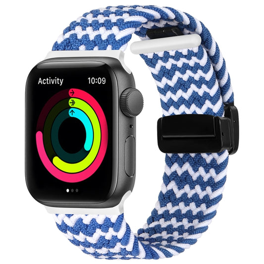 Magnetic Fold Clasp Woven Watch Band For Apple Watch 5 40mm(Blue White) - Watch Bands by buy2fix | Online Shopping UK | buy2fix