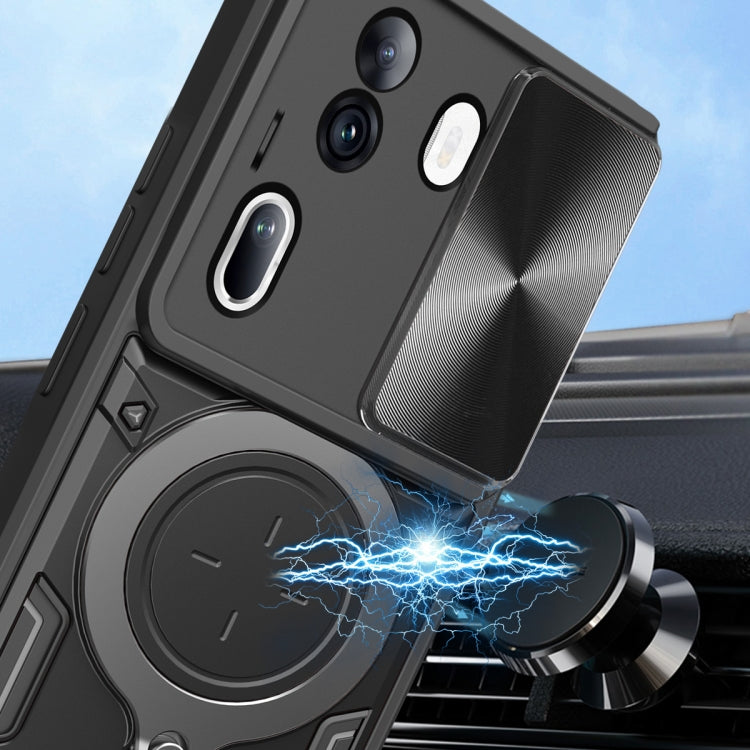 For OPPO Reno11 Pro 5G Global CD Texture Sliding Camshield Magnetic Holder Phone Case(Black) - Reno11 Pro Cases by buy2fix | Online Shopping UK | buy2fix