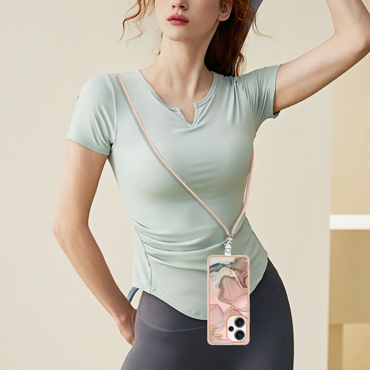 For Xiaomi Redmi Note 13 Pro+ 5G Electroplating Marble Dual-side IMD Phone Case with Lanyard(Rose Gold 015) - Note 13 Pro+ Cases by buy2fix | Online Shopping UK | buy2fix