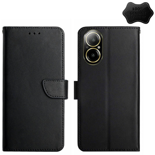 For Realme C67 4G Genuine Leather Fingerprint-proof Flip Phone Case(Black) - C67 Cases by buy2fix | Online Shopping UK | buy2fix