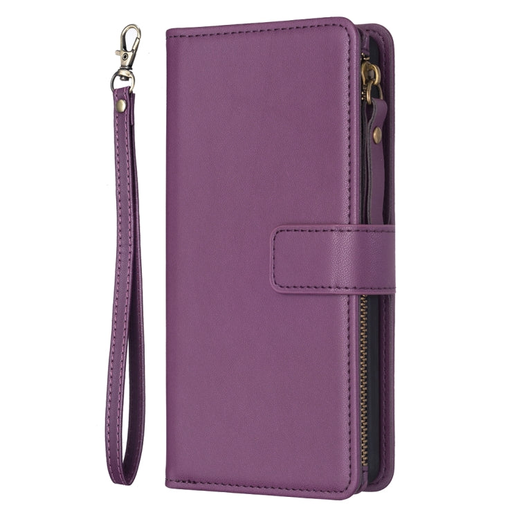 For Google Pixel 7a 9 Card Slots Zipper Wallet Leather Flip Phone Case(Dark Purple) - Google Cases by buy2fix | Online Shopping UK | buy2fix