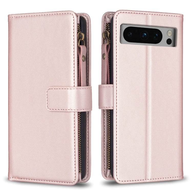 For Google Pixel 8 Pro 9 Card Slots Zipper Wallet Leather Flip Phone Case(Rose Gold) - Google Cases by buy2fix | Online Shopping UK | buy2fix