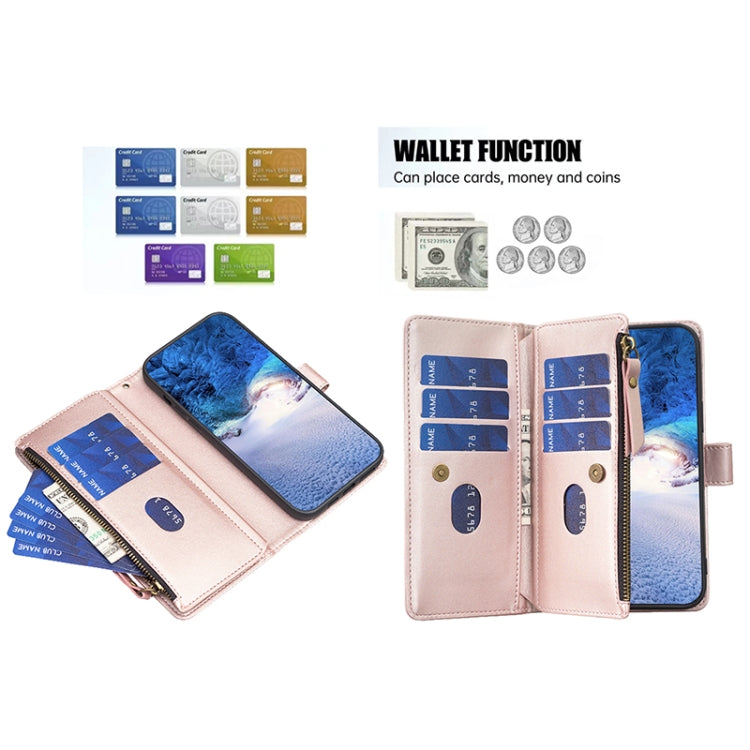 For Google Pixel 8 Pro 9 Card Slots Zipper Wallet Leather Flip Phone Case(Rose Gold) - Google Cases by buy2fix | Online Shopping UK | buy2fix