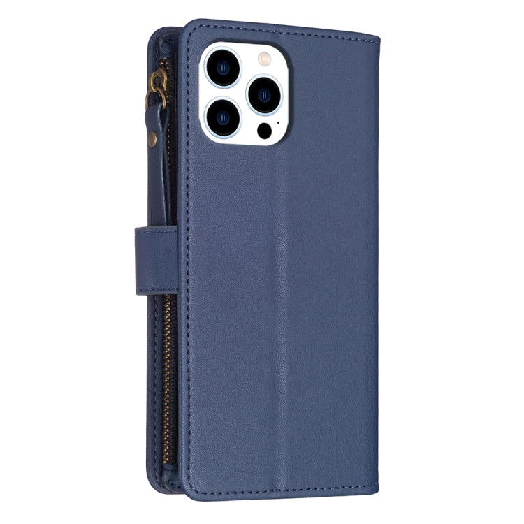 For iPhone 16 Pro 9 Card Slots Zipper Wallet Leather Flip Phone Case(Blue) - iPhone 16 Pro Cases by buy2fix | Online Shopping UK | buy2fix