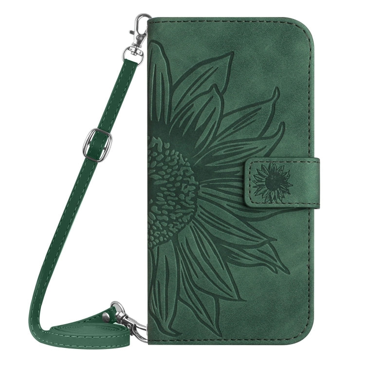 For iPhone SE 2024 Skin Feel Sun Flower Embossed Flip Leather Phone Case with Lanyard(Green) - More iPhone Cases by buy2fix | Online Shopping UK | buy2fix