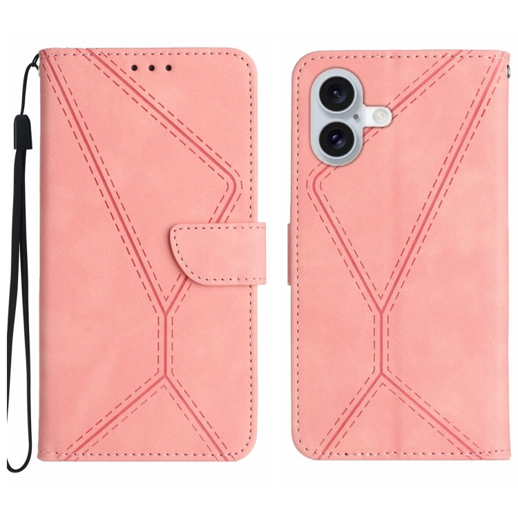 For iPhone 16 Plus Stitching Embossed Leather Phone Case(Pink) - iPhone 16 Plus Cases by buy2fix | Online Shopping UK | buy2fix