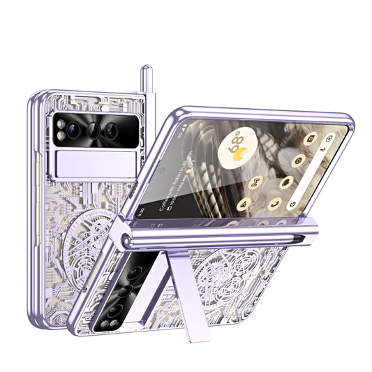 For Google Pixel Fold Mechanical Legend Integrated Electroplating All-inclusive Phone Case with Pen Slot(Purple) - Google Cases by buy2fix | Online Shopping UK | buy2fix