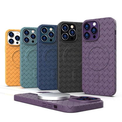 For iPhone 14 Woven Pattern MagSafe Magnetic Cooling Phone Case(Purple) - iPhone 14 Cases by buy2fix | Online Shopping UK | buy2fix