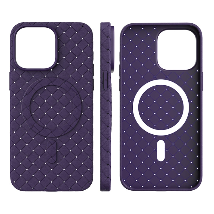 For iPhone 14 Woven Pattern MagSafe Magnetic Cooling Phone Case(Purple) - iPhone 14 Cases by buy2fix | Online Shopping UK | buy2fix